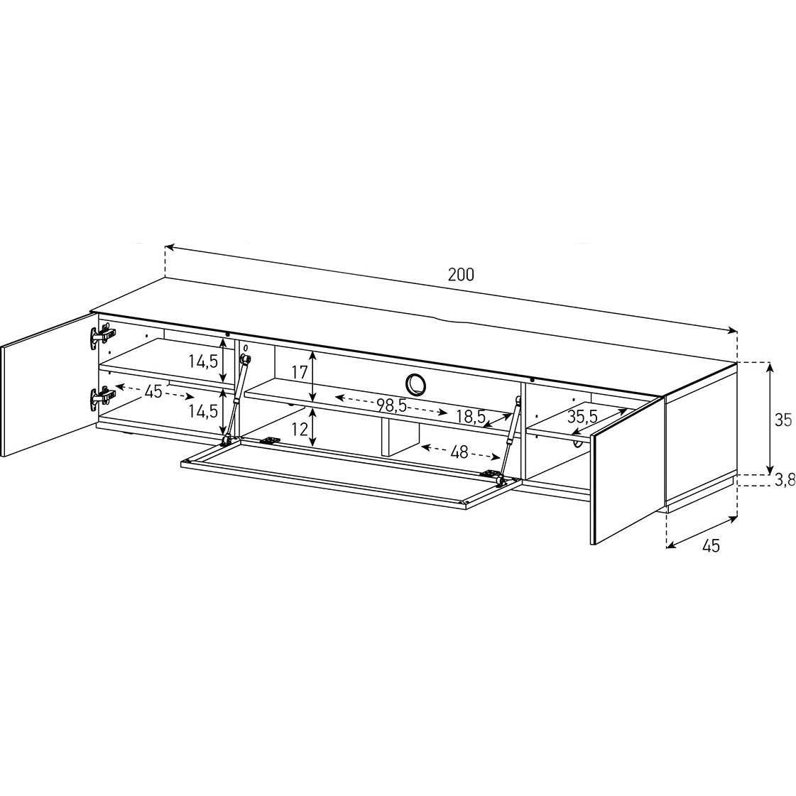 Sonorous STA200F Schwarz, Klappe und Türen Schwarz